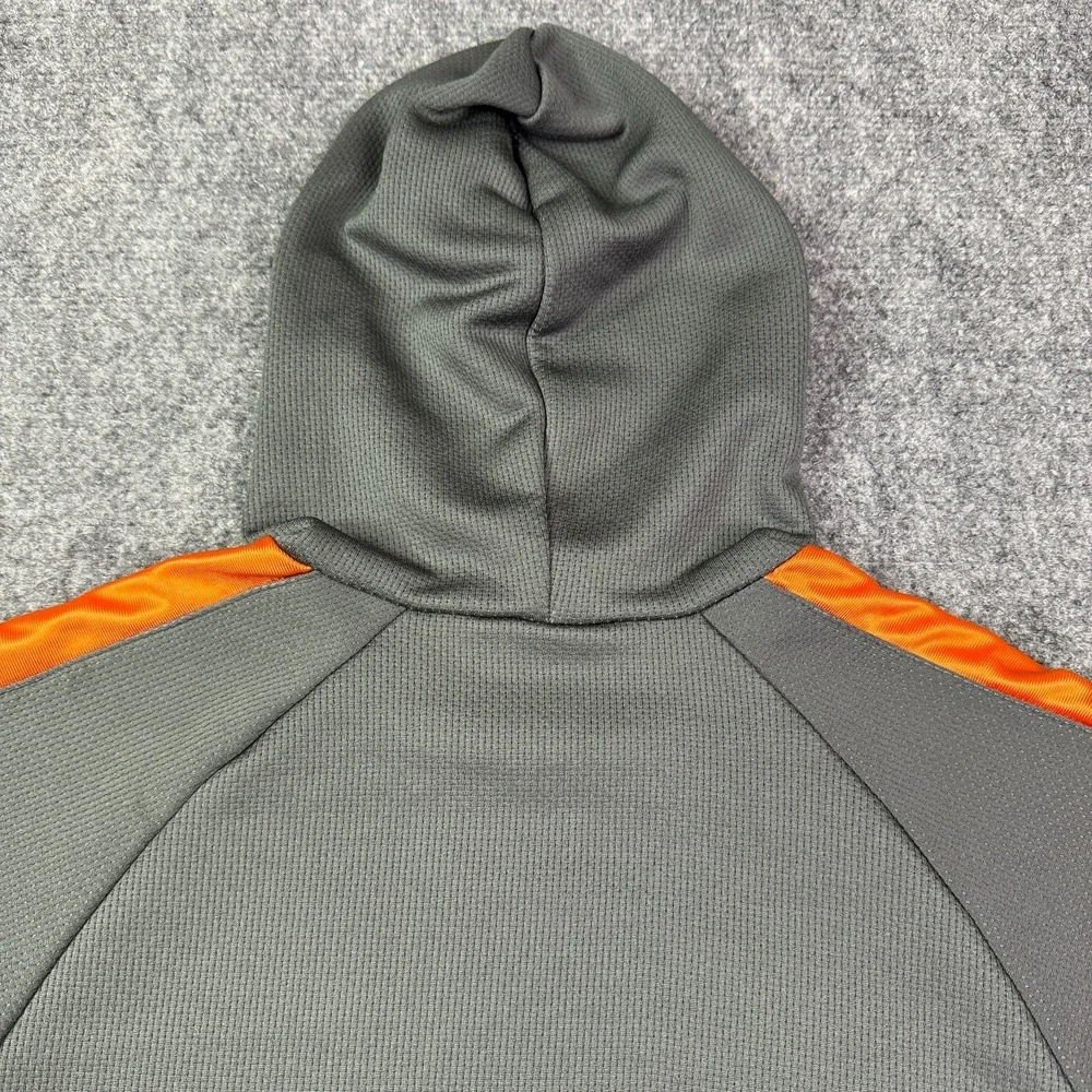 Nike Boys Performance Hoodie Youth XL Gray Orange Colorblock Swoosh Pullover Y2K